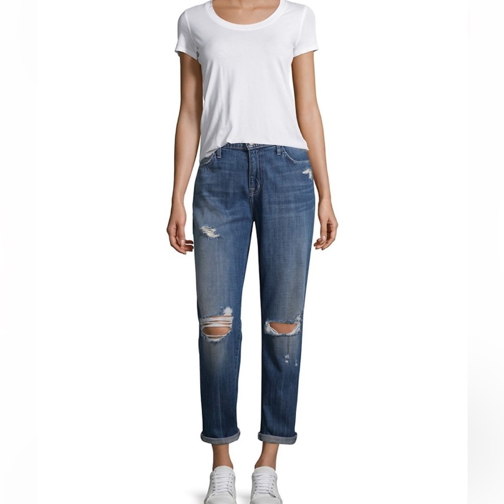Current/Elliott The Fling Boyfriend Distressed Crop Jeans